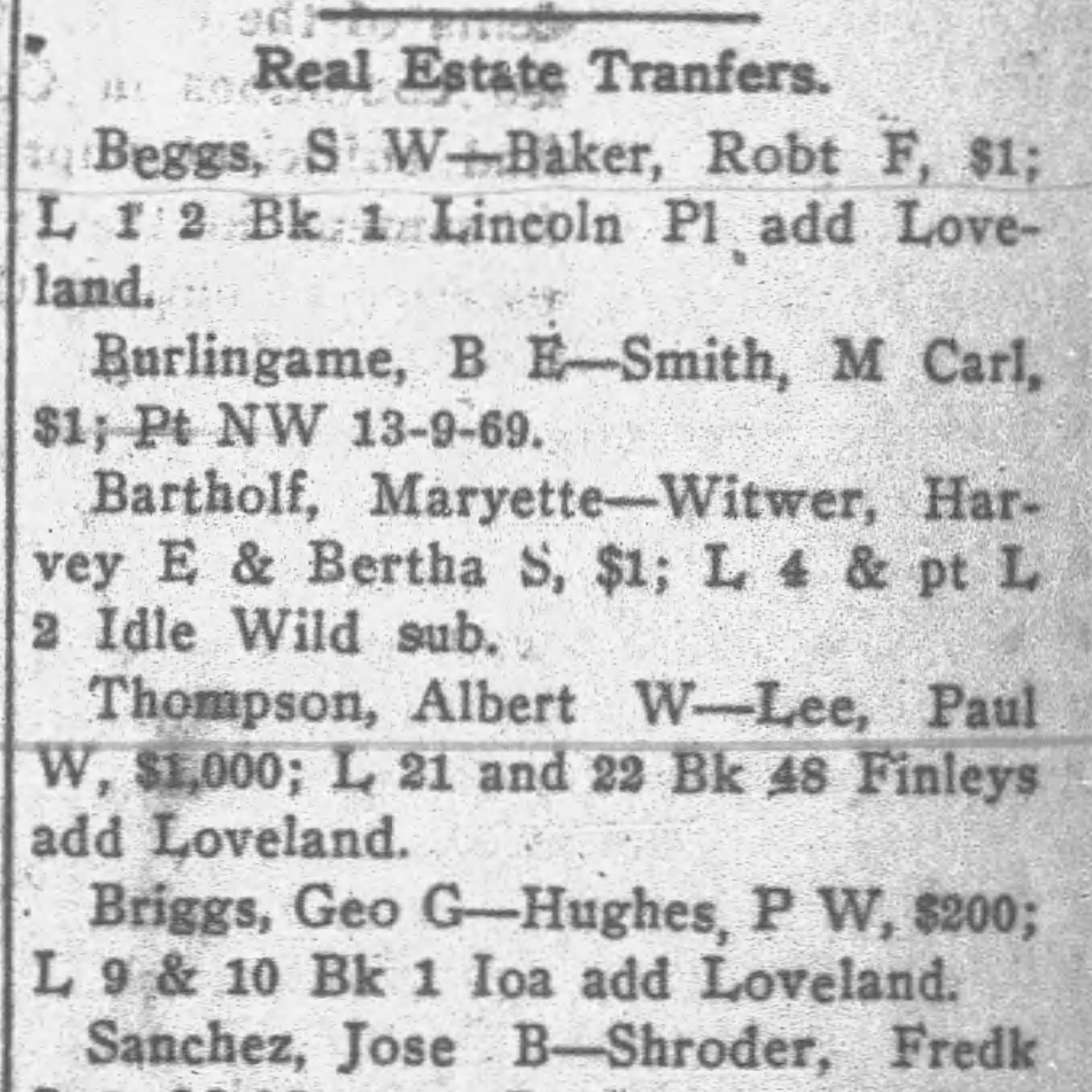 Idlewild Lodge - idlewildlodge.github.io - 1911-10-12 - The Fort Collins Express - Mary Bartholf sells Idlewild to Harvey Witwer