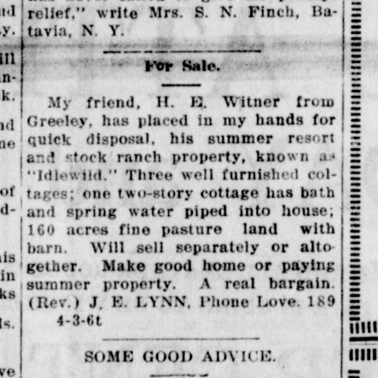 Idlewild Lodge - idlewildlodge.github.io - 1918-04-04 - Loveland Daily Herald - H.E