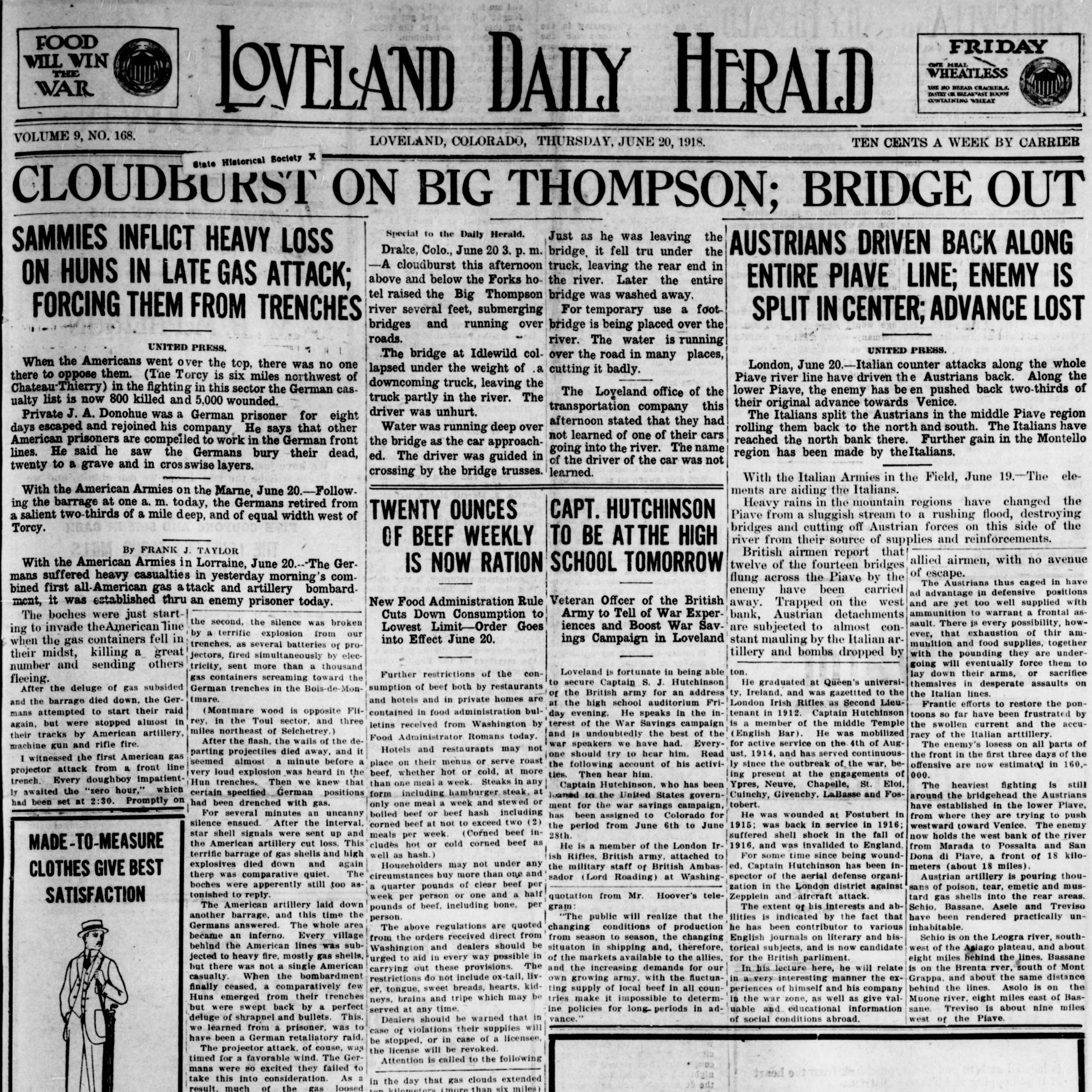 Idlewild Lodge - idlewildlodge.github.io - 1918-06-20 - Loveland Daily Herald - Bridge collapse at Idlewild