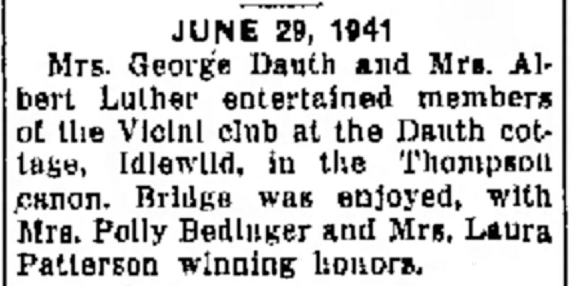 Idlewild Lodge - idlewildlodge.github.io - 1951-06-29 - Greeley Daily Tribune - Florence Dauth Hosting Vicini Club at Idlewild Lodge