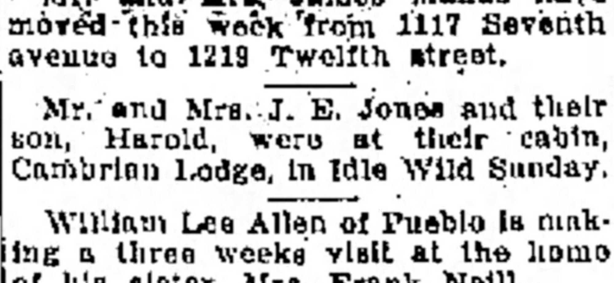Idlewild Lodge - idlewildlodge.github.io - 1933-08-09 - Greeley Daily Tribune - Jones Family At Cambrian Lodge