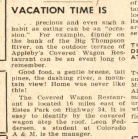 Idlewild Lodge - idlewildlodge.github.io - 1956-06-22 - The Estes Park Trail - Covered Wagon Advertisement