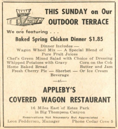 Idlewild Lodge - idlewildlodge.github.io - 1956-08-17 - The Estes Park Trail - Covered Wagon Advertisement
