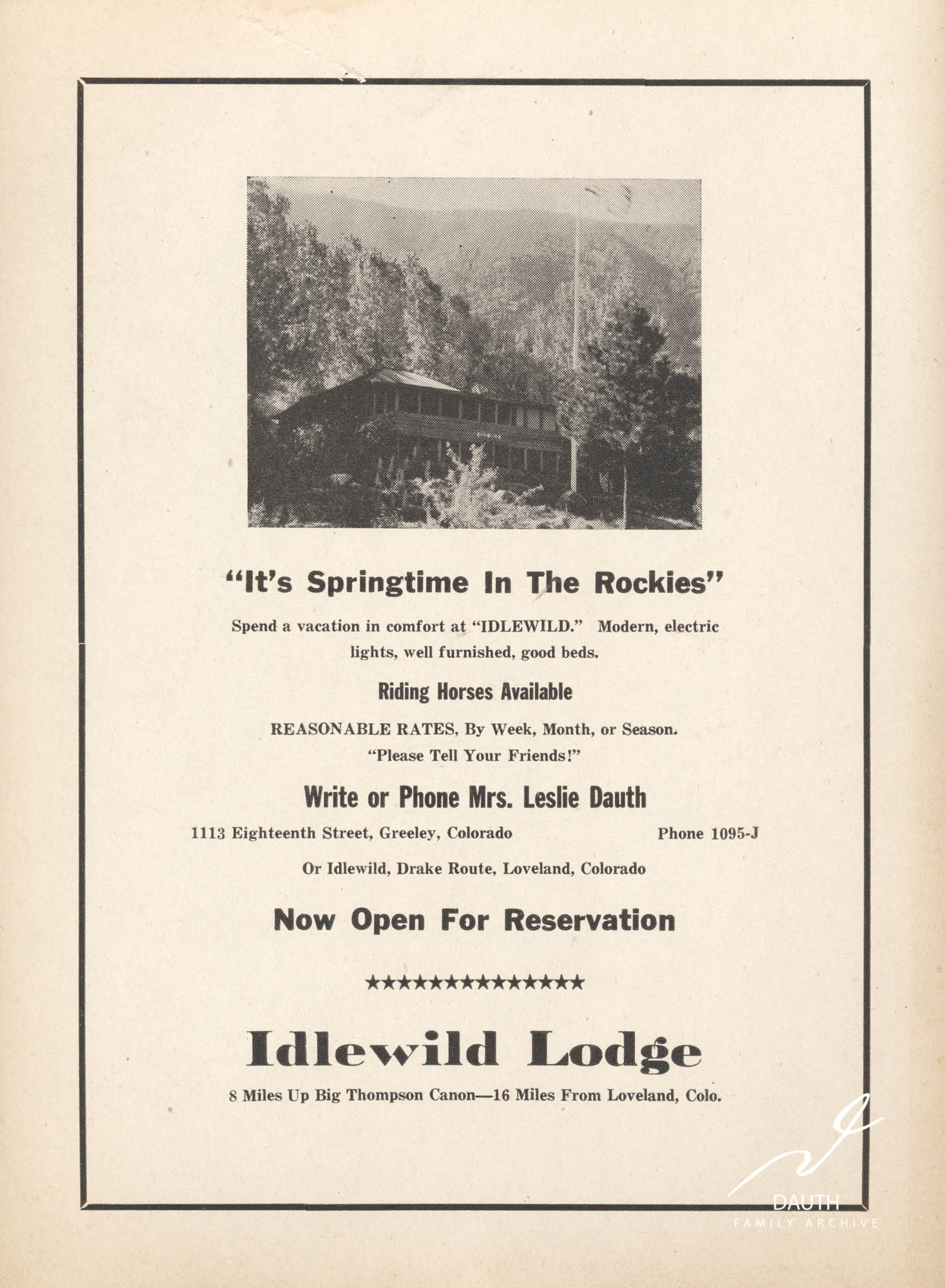 Idlewild Lodge - idlewildlodge.github.io - Circa 1960-1960 - Advertisement for Idlewild Lodge