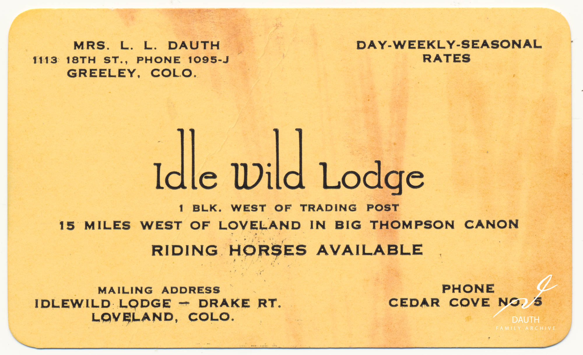 Idlewild Lodge - idlewildlodge.github.io - Circa 1960-1960 - Businesscard for Idlewild Lodge