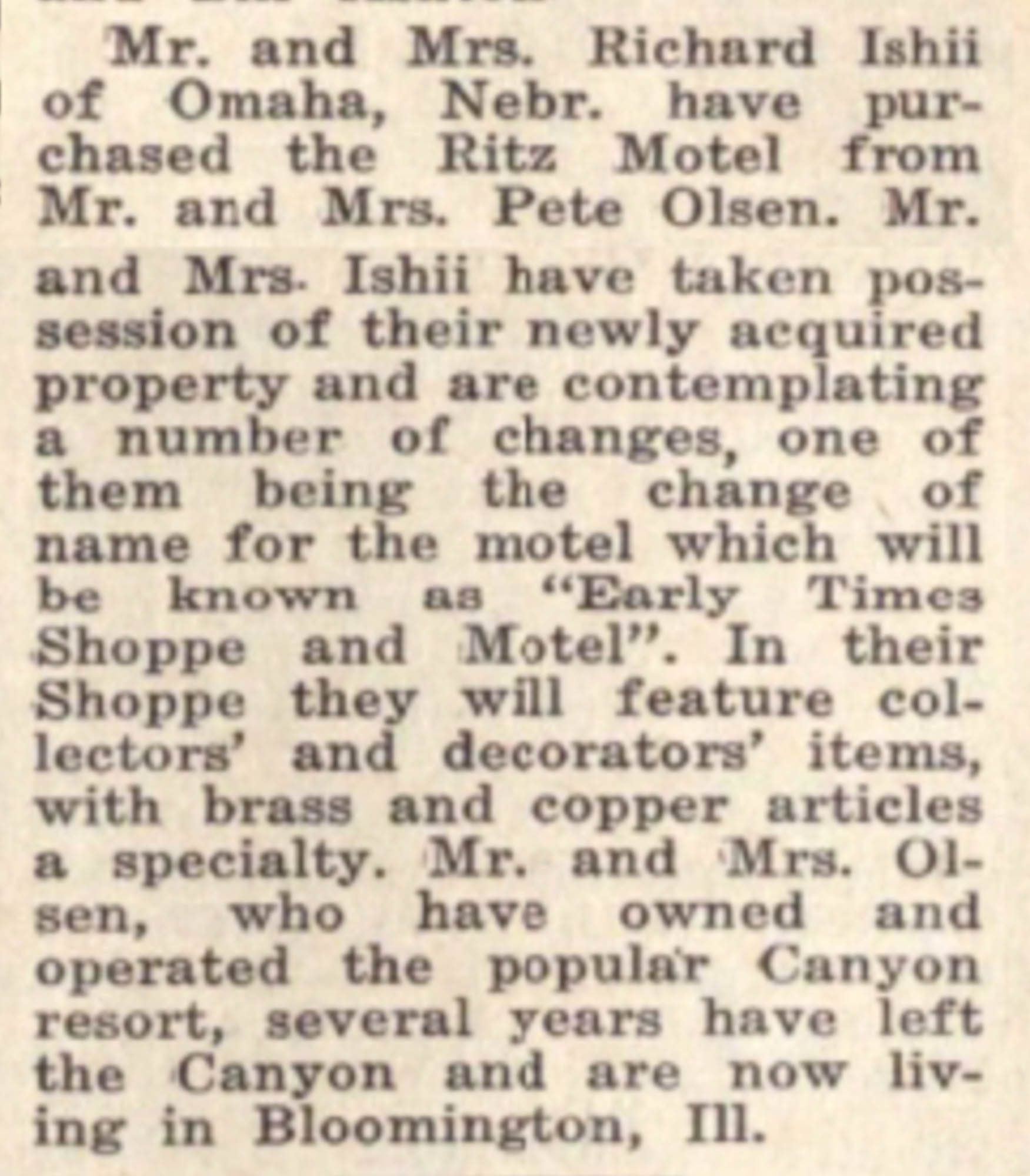 Idlewild Lodge - idlewildlodge.github.io - 1965-12-24 - The Estes Park Trail - Ritz Motel Renamed to Early Times Motel