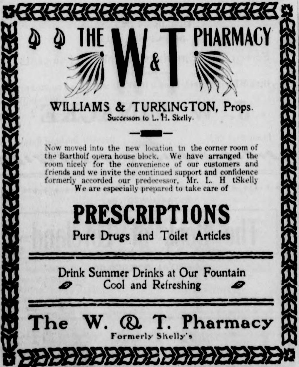 Idlewild Lodge - idlewildlodge.github.io - 1905-05-03 - The Loveland Register - Clyde Turkington Pharmacy Advertisement
