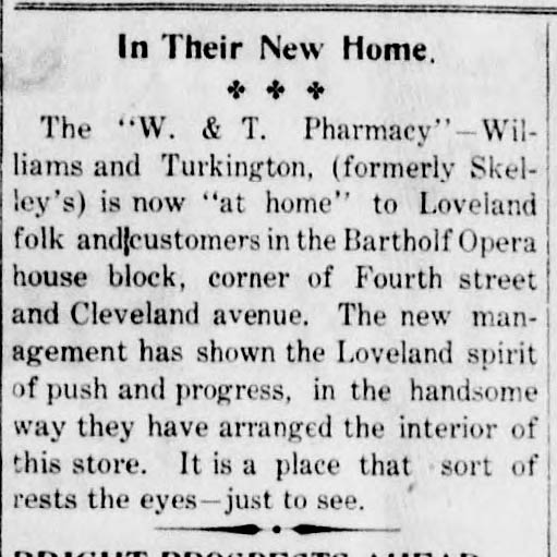 Idlewild Lodge - idlewildlodge.github.io - 1905-05-03 - The Loveland Register - Clyde Turkington Pharmacy