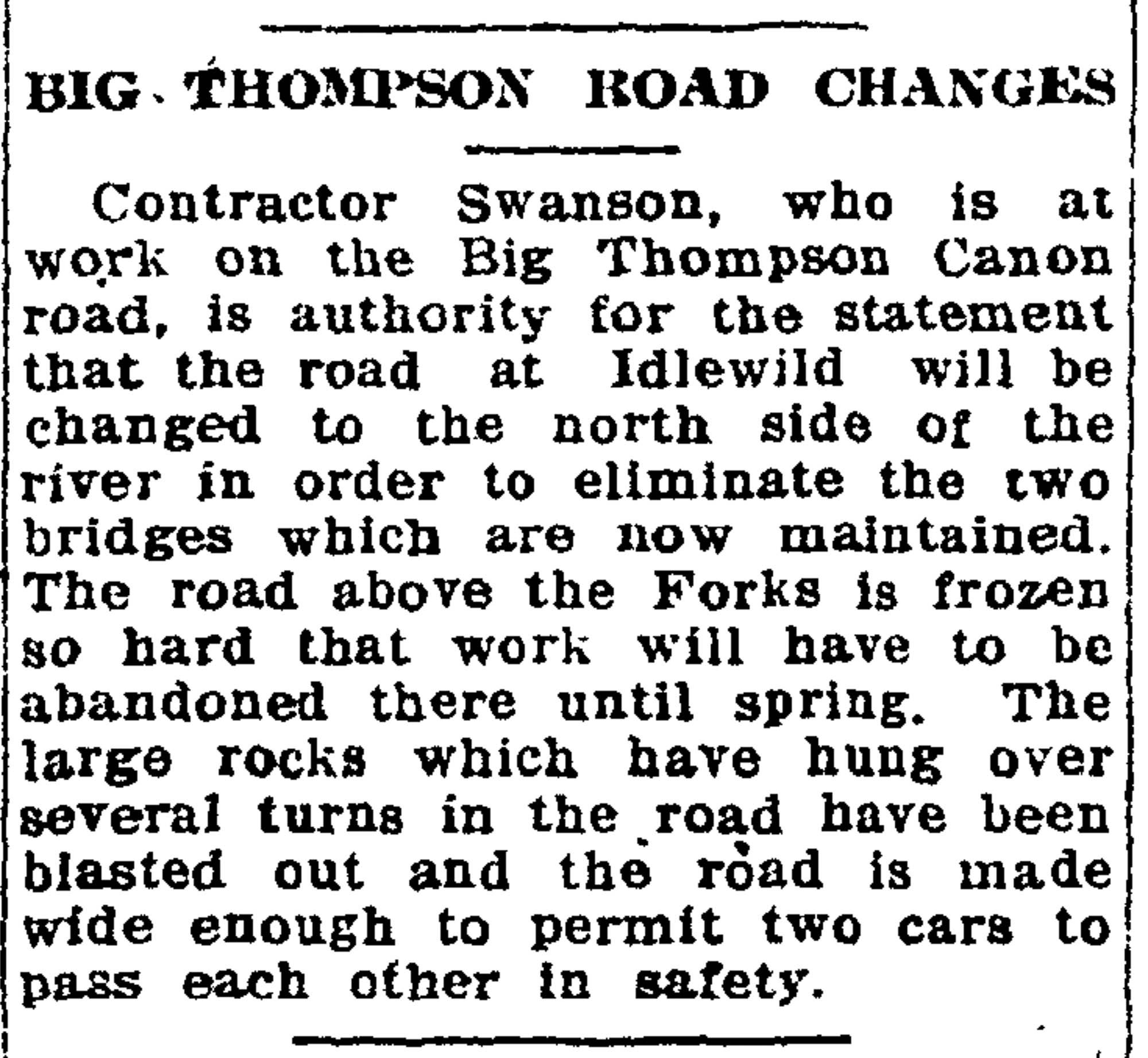 Idlewild Lodge - idlewildlodge.github.io - 1920-01-05 - Fort Collins Courier - Idlewild road move to other side of river