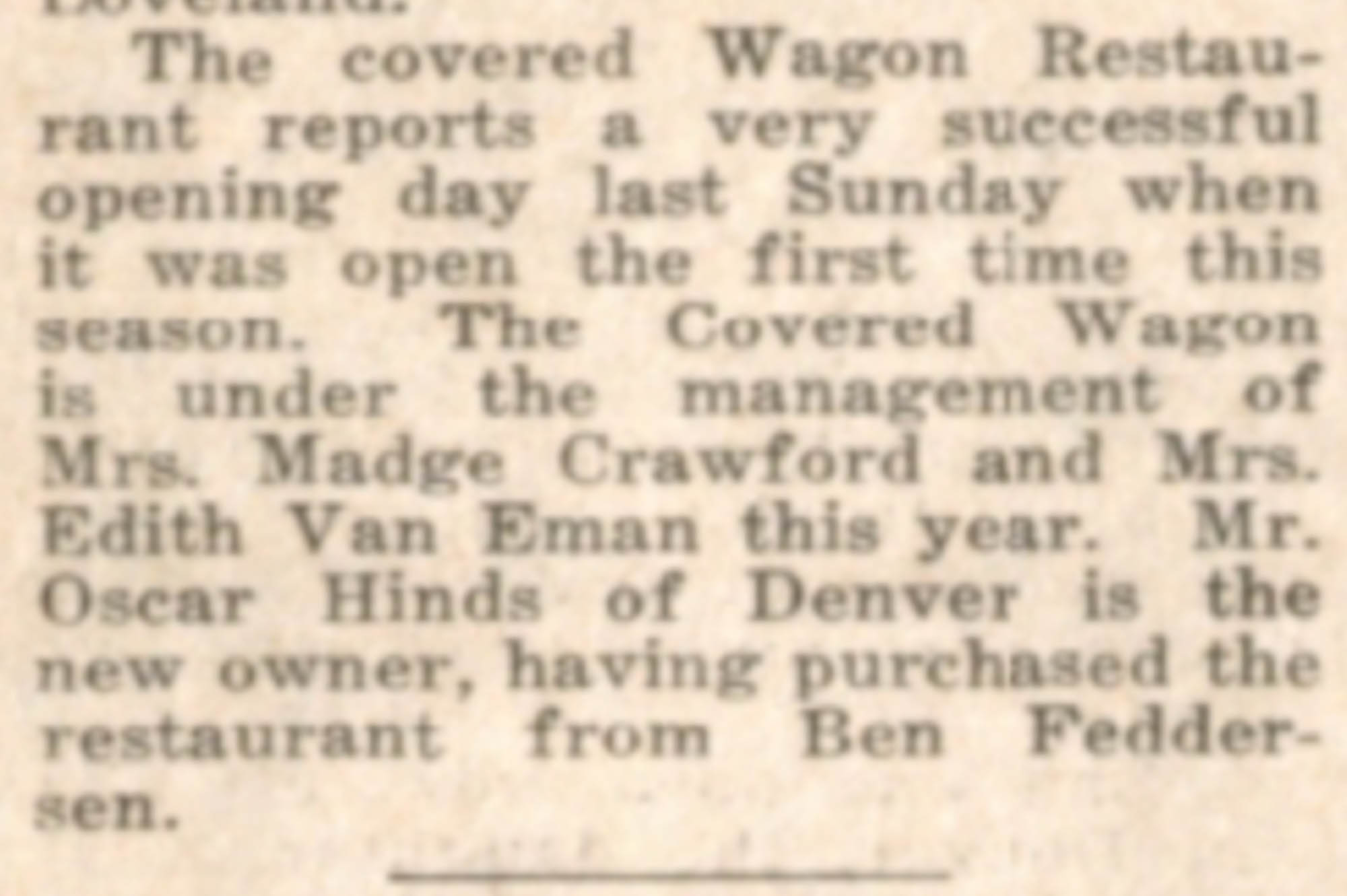 Idlewild Lodge - idlewildlodge.github.io - 1960-04-15 - The Estes Park Trail - Oscar Hinds buys Covered Wagon Restaurant
