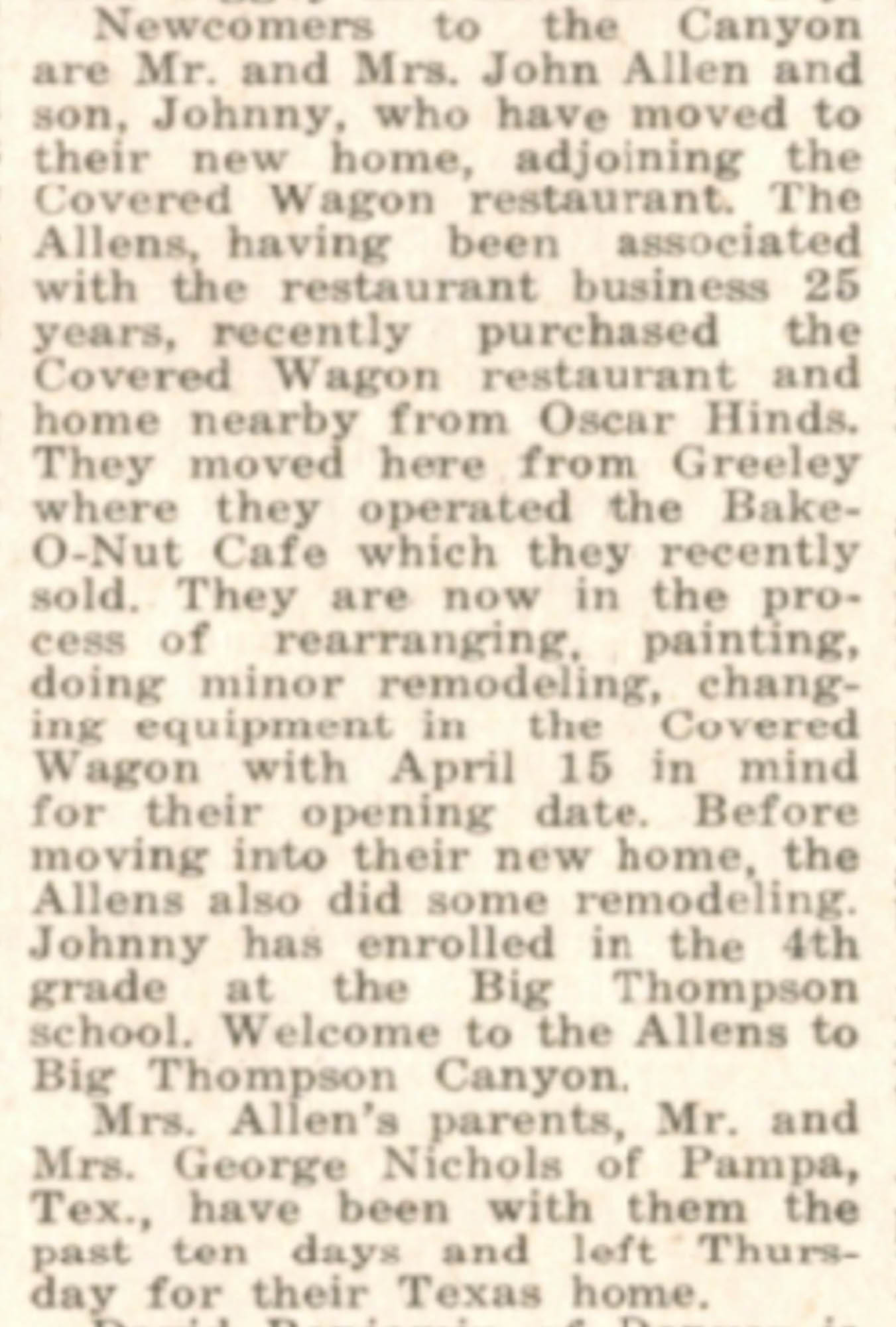 Idlewild Lodge - idlewildlodge.github.io - 1961-03-31 - The Estes Park Trail - John Allen buys Covered Wagon Restaurant