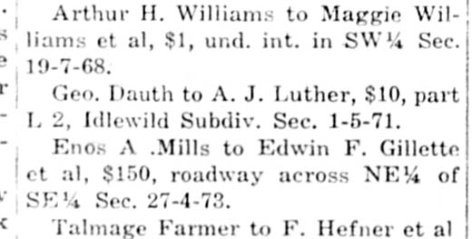 Idlewild Lodge - idlewildlodge.github.io - 1921-10-25 - The Loveland Reporter - George Dauth Sells Idlewild Lot 2 To Albert Luther