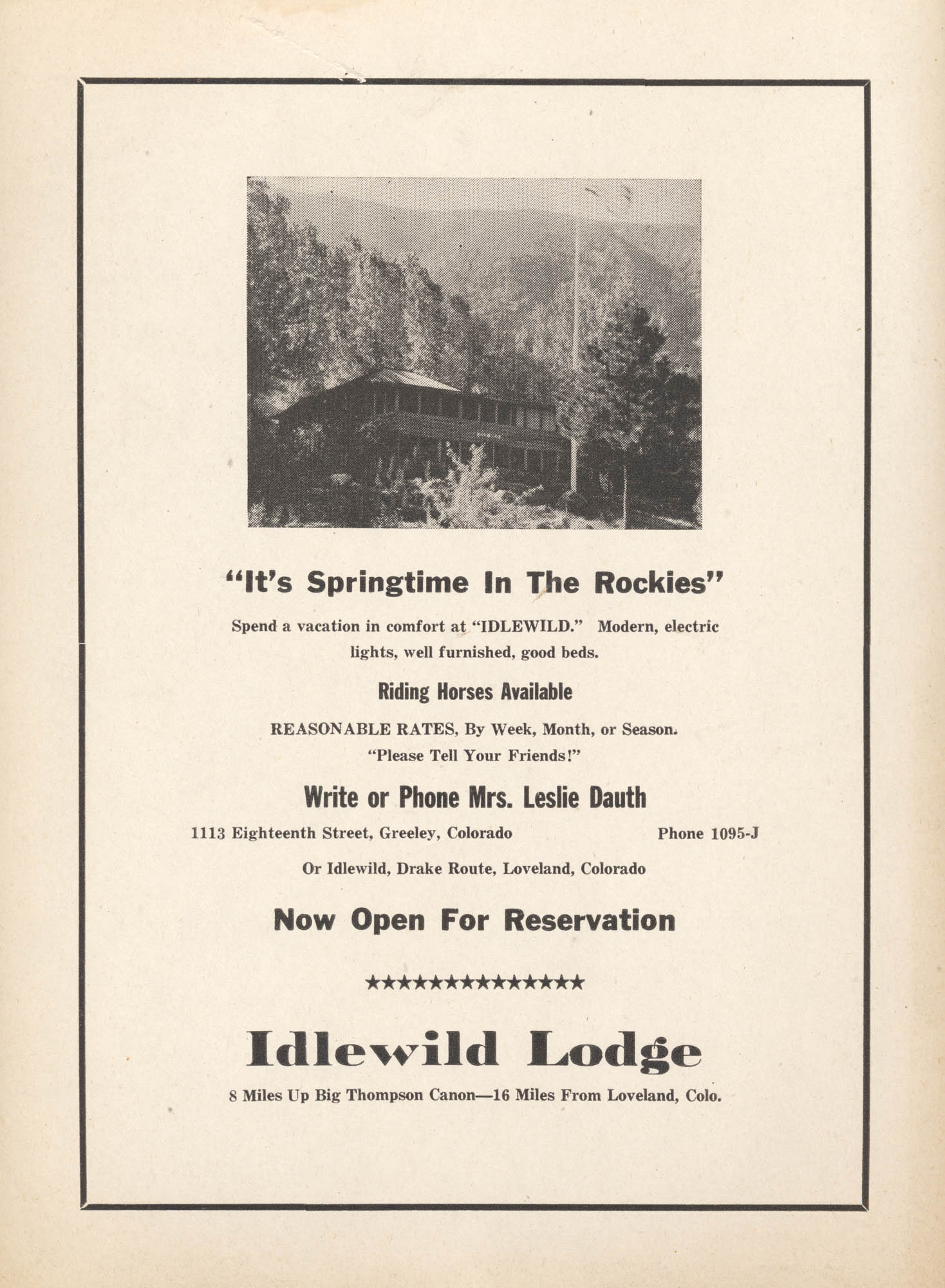 Idlewild Lodge - idlewildlodge.github.io - Circa 1960-1960 - Advertisement for Idlewild Lodge