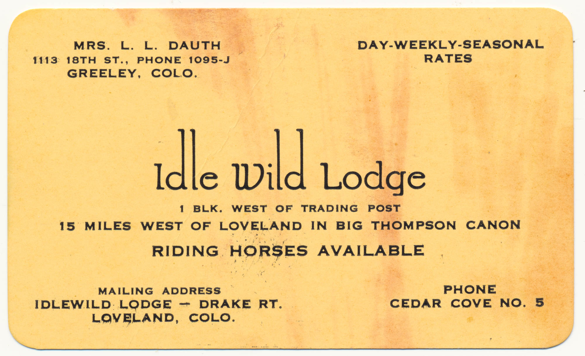 Idlewild Lodge - idlewildlodge.github.io - Circa 1960-1960 - Businesscard for Idlewild Lodge