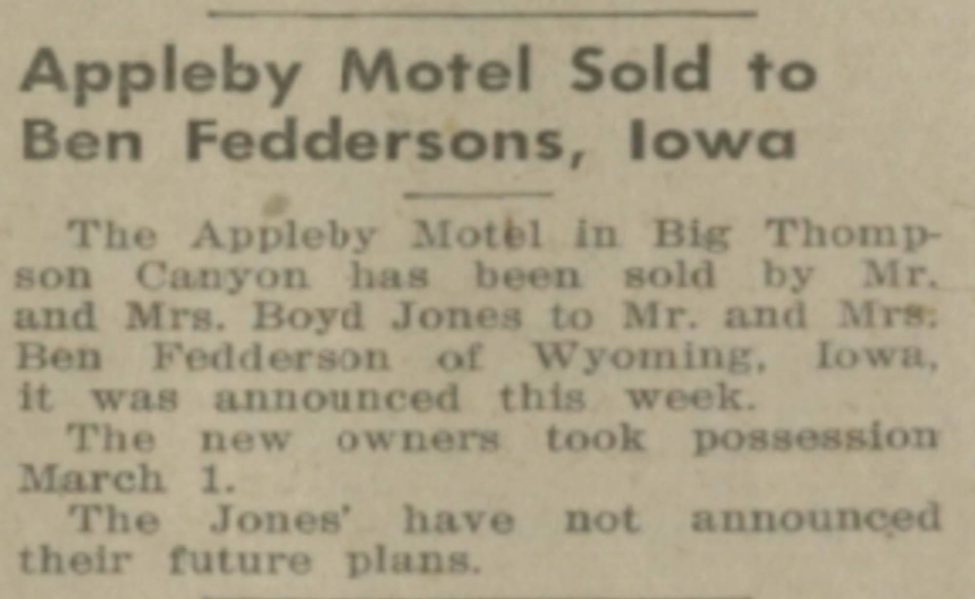 Idlewild Lodge - idlewildlodge.github.io - 1952-03-07 - The Estes Park Trail - Appleby Motel Sold to Fedderson